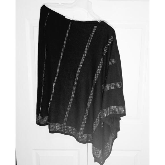 Liquid by Sioni Luxe Poncho Assymetric Sweater‎ S/M Wool Blend Sparkle Formal - Picture 1 of 8